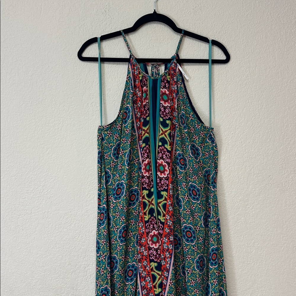 Anthropologie Teal & Red Asymmetrical Boho Maxi Dress - Picture 3 of 3